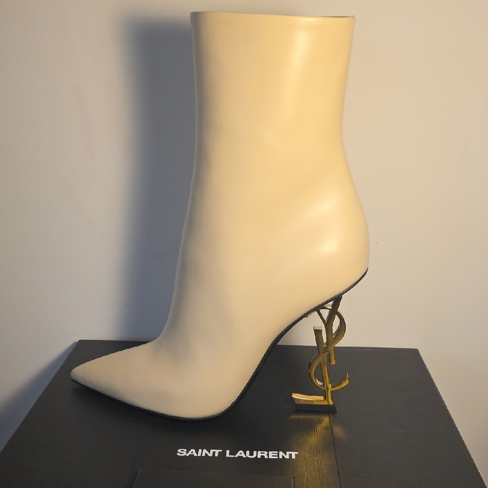 Saint Laurent Cream Heeled Boots